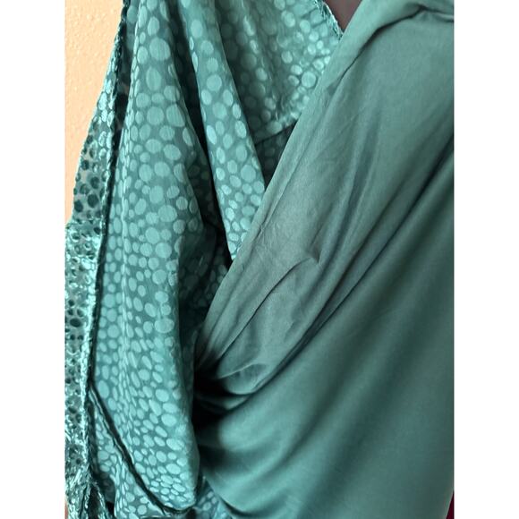 DKNY Burnout Velvet Flutter-Sleeve Midi Dress Size 12 Green NWT - Picture 7 of 12